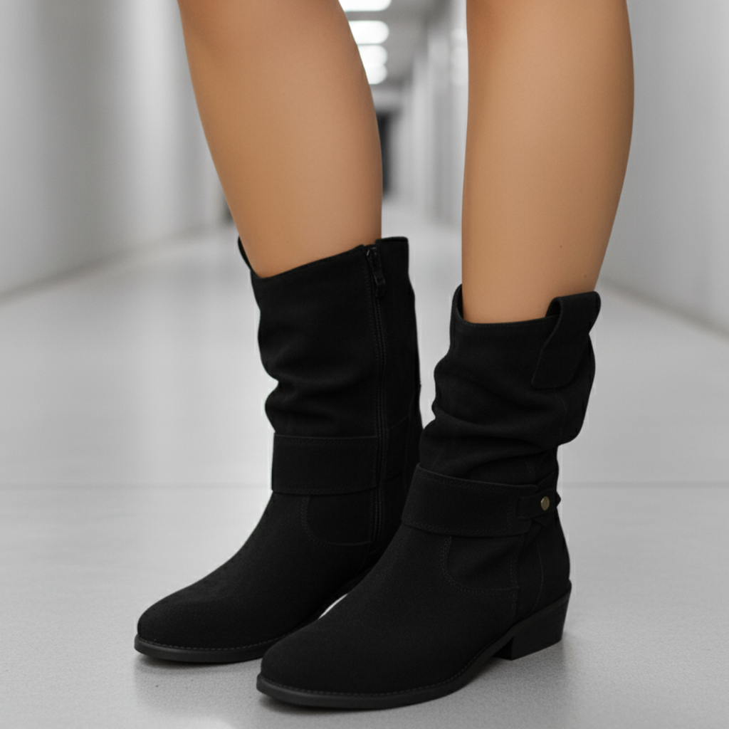 Casual Faux Suede Boots with Soft Footbed – Comfortable Round Toe Low Heel Boots for All Occasions 0