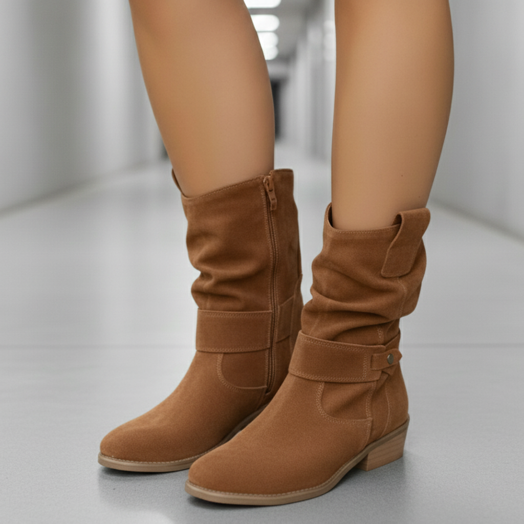Casual Faux Suede Boots with Soft Footbed – Comfortable Round Toe Low Heel Boots for All Occasions 0
