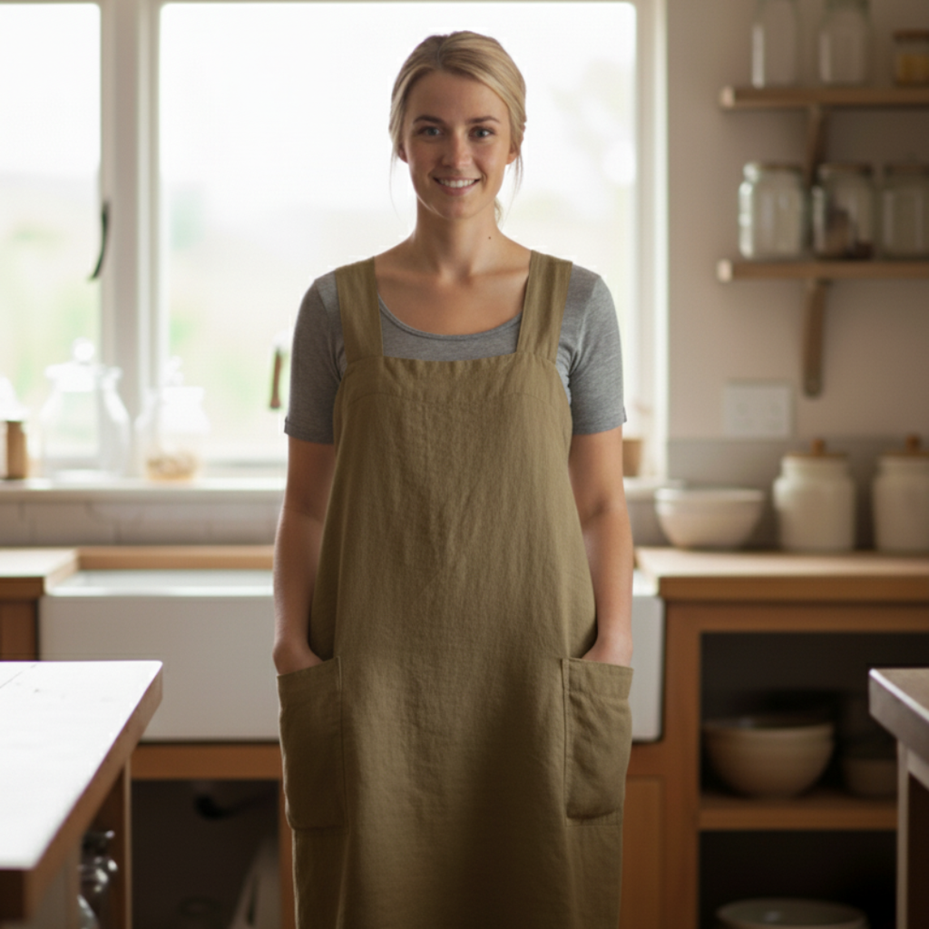 Cotton Apron Dress with Pockets – Stylish and Functional Design for Cooking and Crafts 0