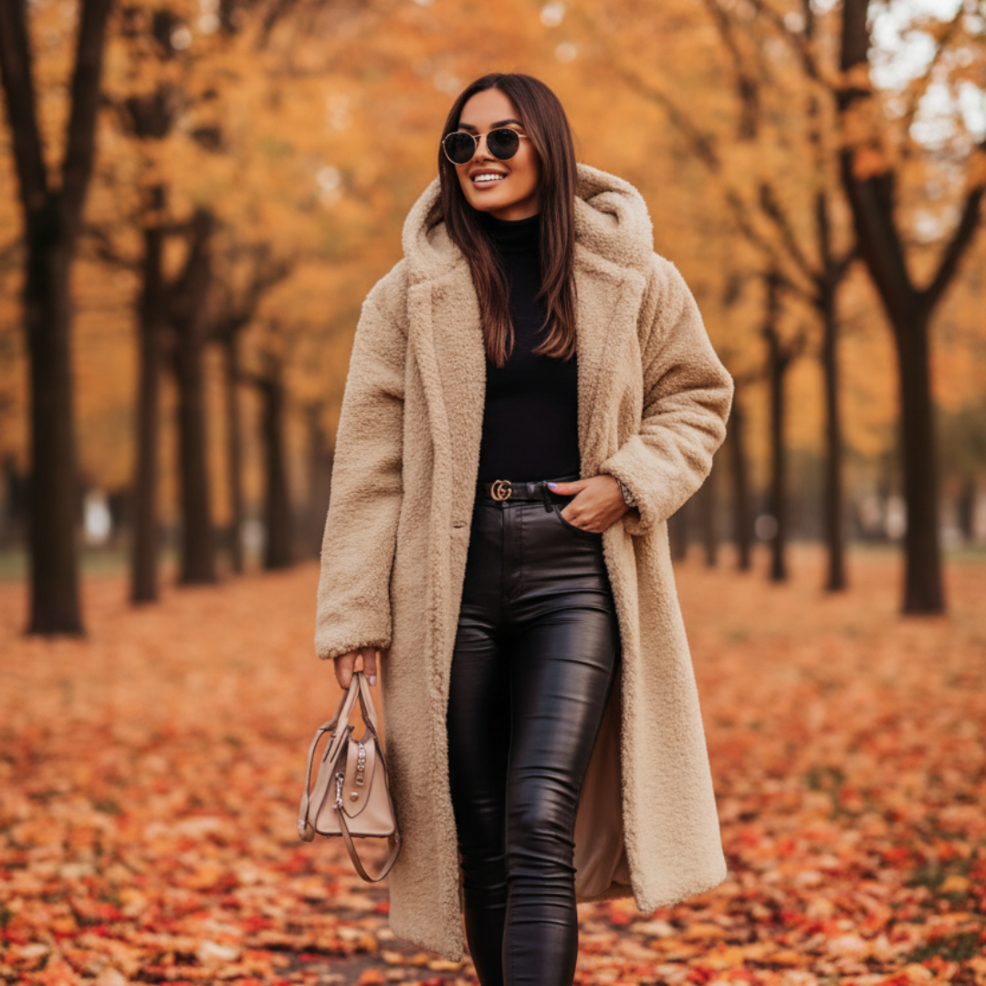 Elegant Long Women's Teddy Coat with Hood – Stylish Autumn Outerwear in High-Quality Fabric 0