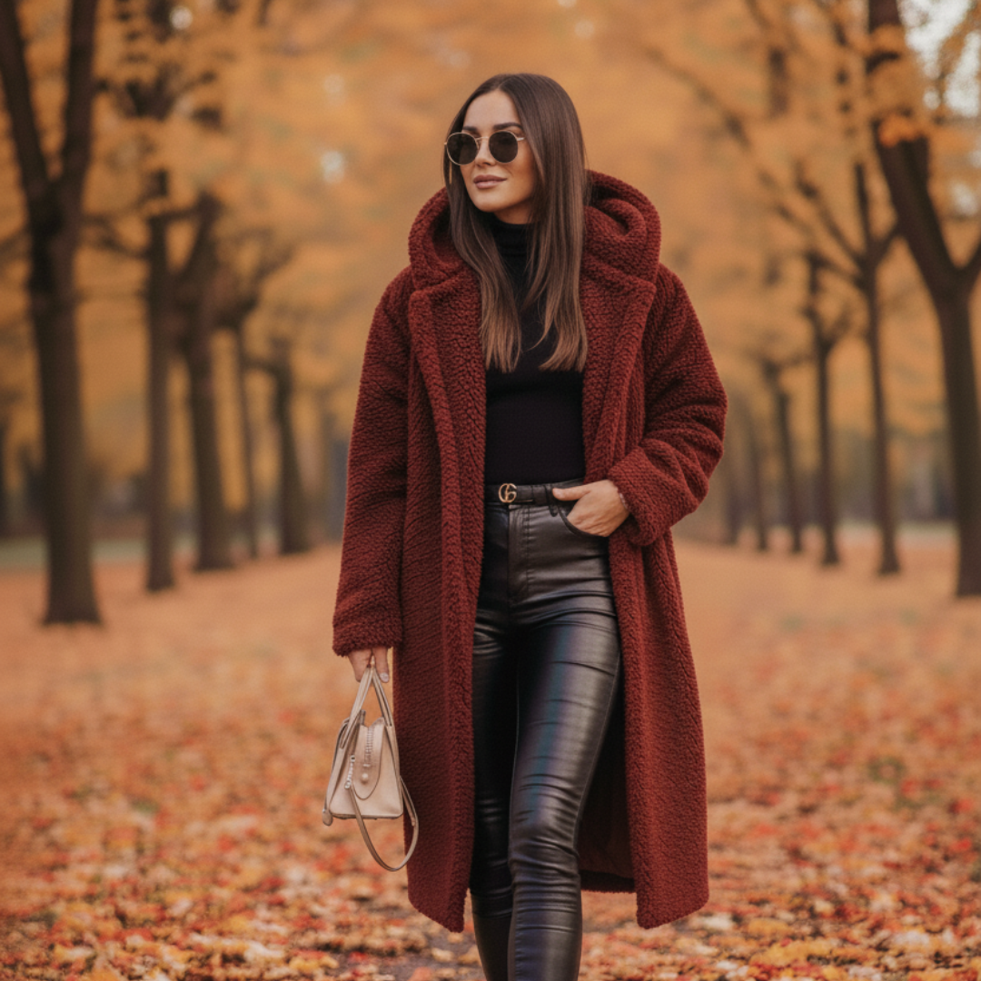 Elegant Long Women's Teddy Coat with Hood – Stylish Autumn Outerwear in High-Quality Fabric 0