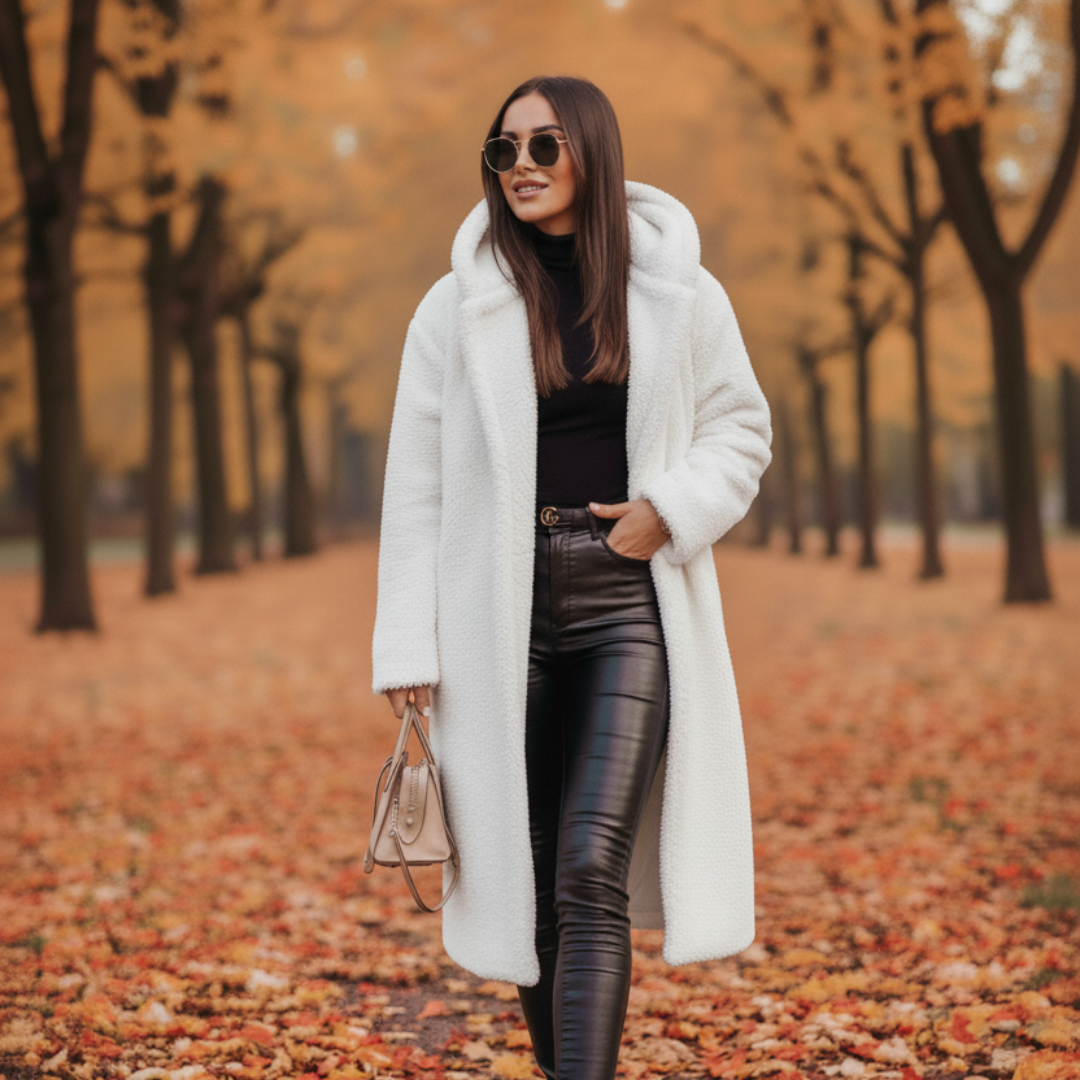 Elegant Long Women's Teddy Coat with Hood – Stylish Autumn Outerwear in High-Quality Fabric 0