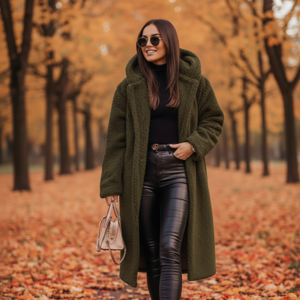 Elegant Long Women's Teddy Coat with Hood – Stylish Autumn Outerwear in High-Quality Fabric 0