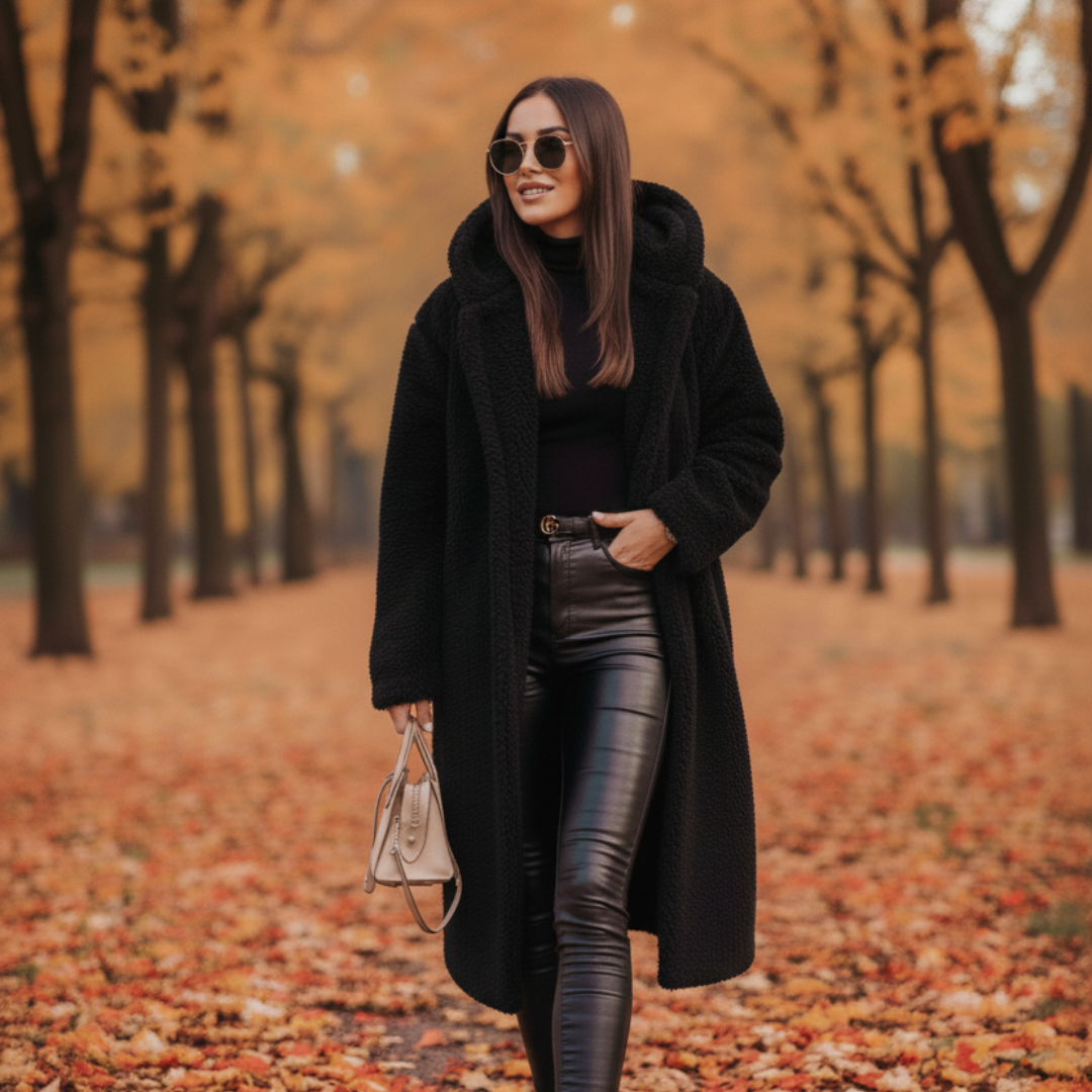 Elegant Long Women's Teddy Coat with Hood – Stylish Autumn Outerwear in High-Quality Fabric 0
