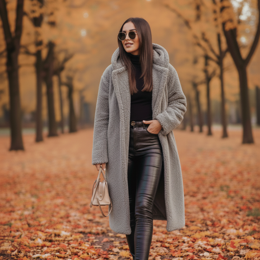 Elegant Long Women's Teddy Coat with Hood – Stylish Autumn Outerwear in High-Quality Fabric 0