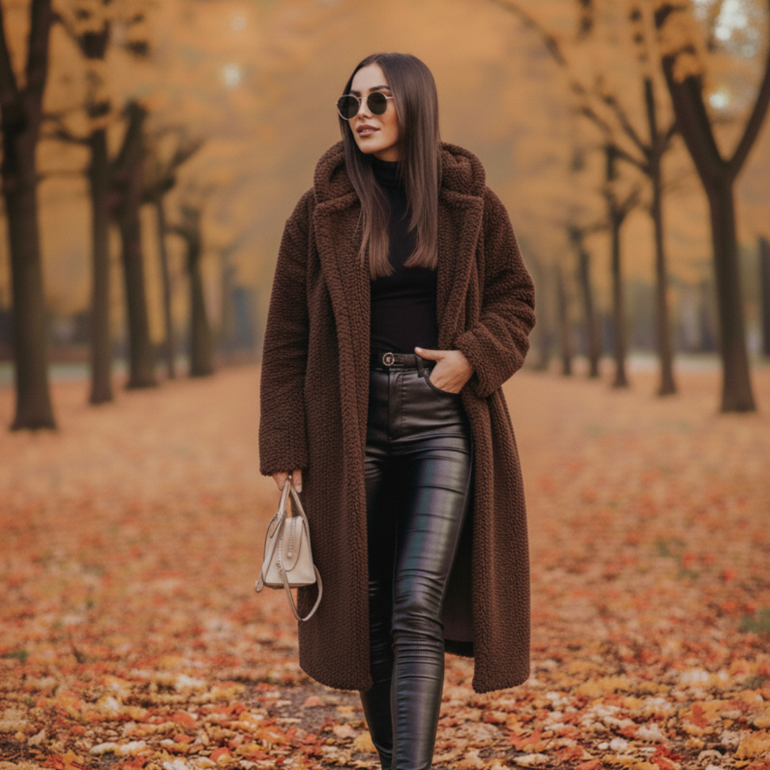 Elegant Long Women's Teddy Coat with Hood – Stylish Autumn Outerwear in High-Quality Fabric 0