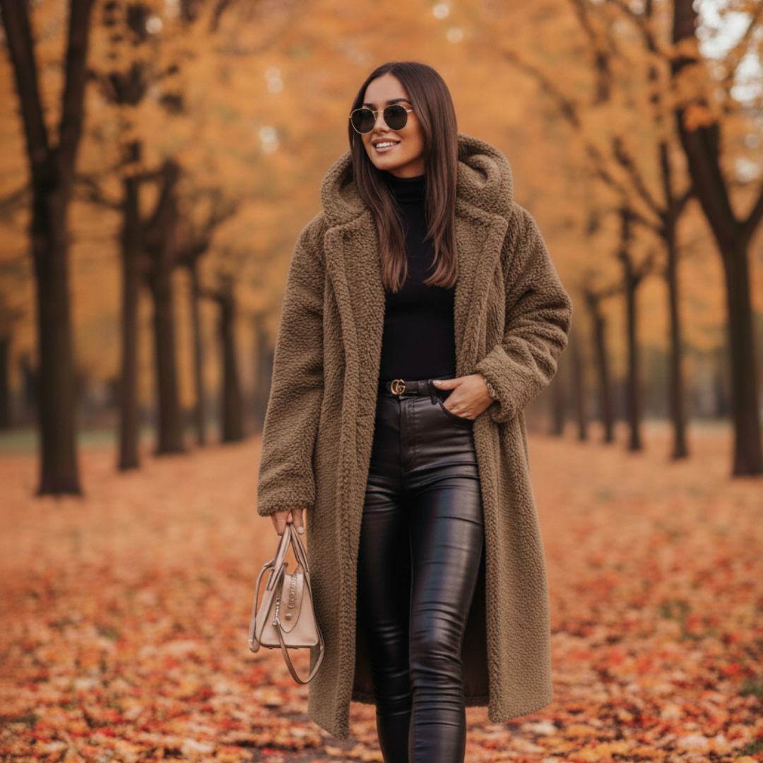 Elegant Long Women's Teddy Coat with Hood – Stylish Autumn Outerwear in High-Quality Fabric 0