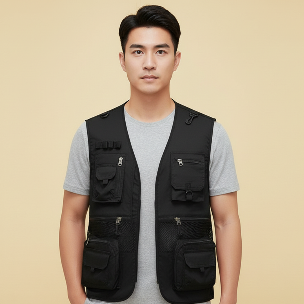 Lightweight Multi Pocket Mens Summer Vest for Outdoor Activities – Breathable Nylon and Polyester 0