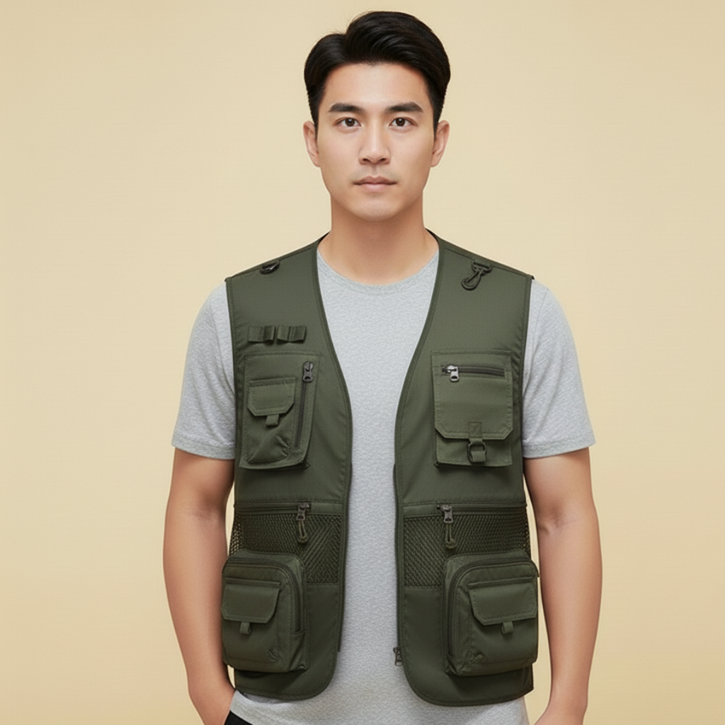 Lightweight Multi Pocket Mens Summer Vest for Outdoor Activities – Breathable Nylon and Polyester 0