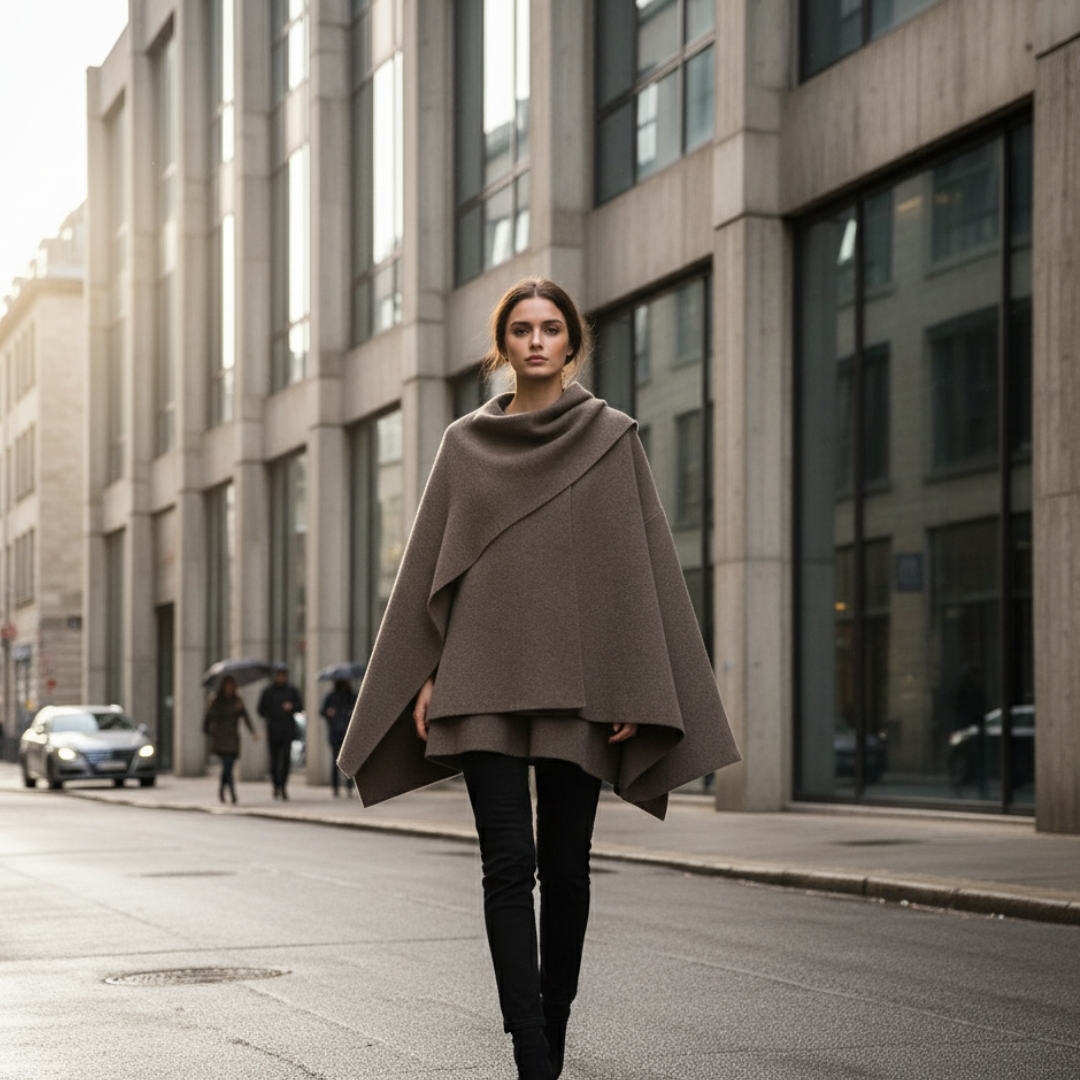 Loose Fit Gray Overcoat with Shawl Collar – Women's Elegant Cape Coat for Casual and Formal Wear 0