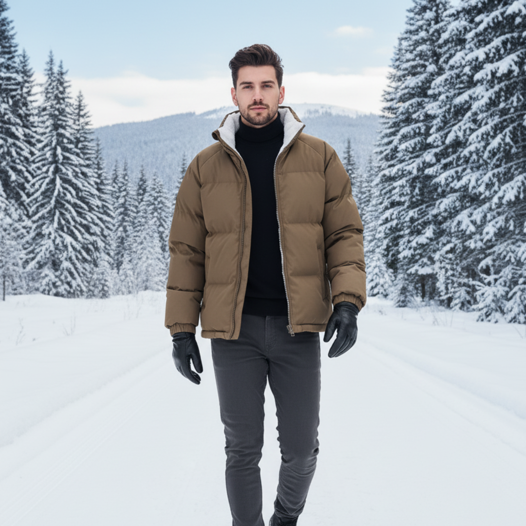 Men's Fleece-Lined Puffer Jacket – Warm Hooded Winter Coat for Outdoor Activities, Lightweight and Modern Design, Sizes S-XL 0