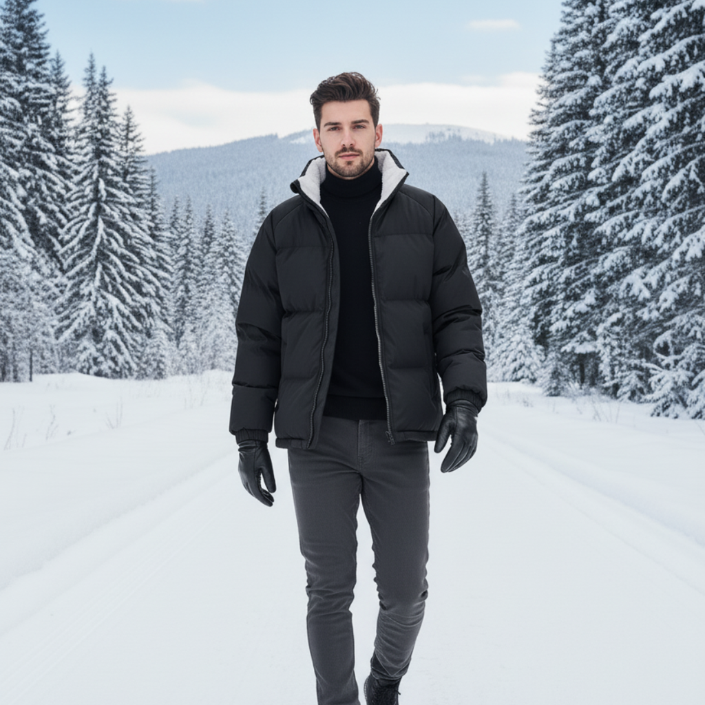 Men's Fleece-Lined Puffer Jacket – Warm Hooded Winter Coat for Outdoor Activities, Lightweight and Modern Design, Sizes S-XL 0