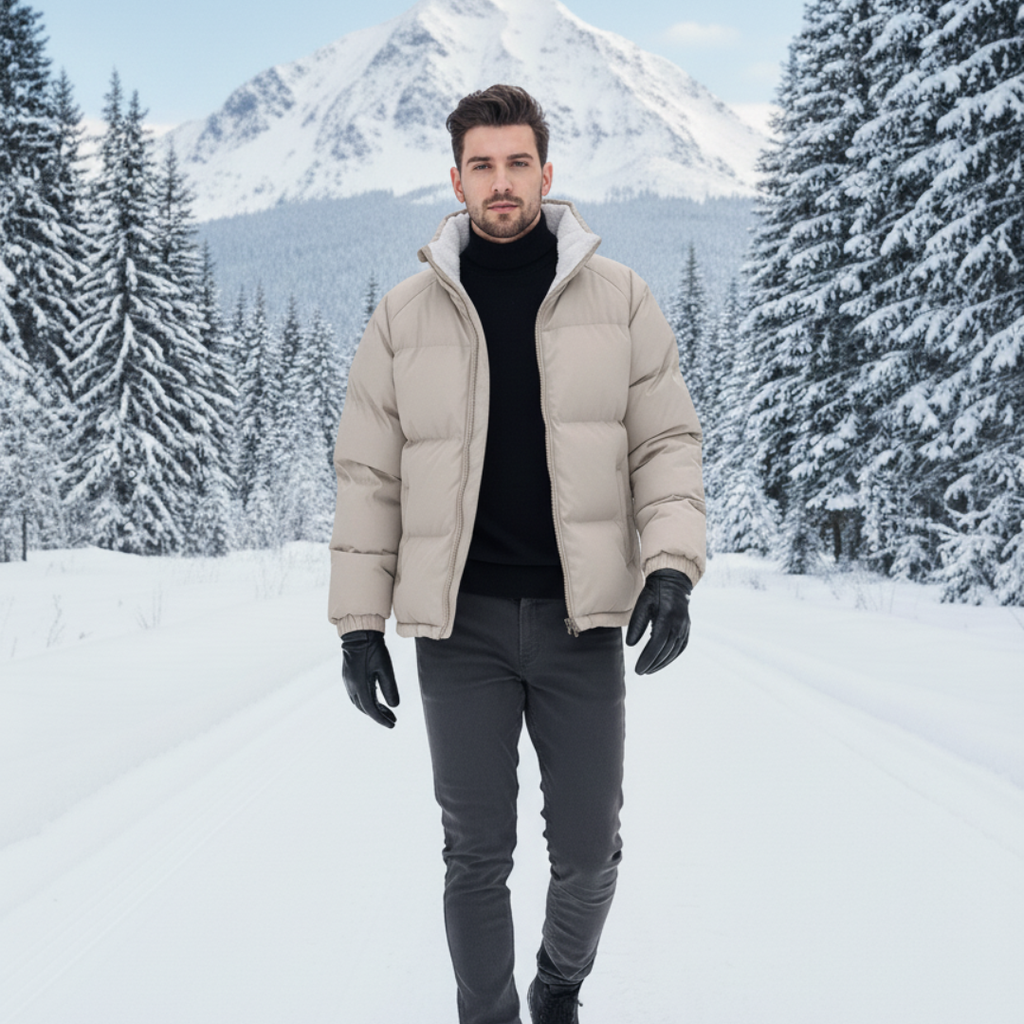 Men's Fleece-Lined Puffer Jacket – Warm Hooded Winter Coat for Outdoor Activities, Lightweight and Modern Design, Sizes S-XL 0