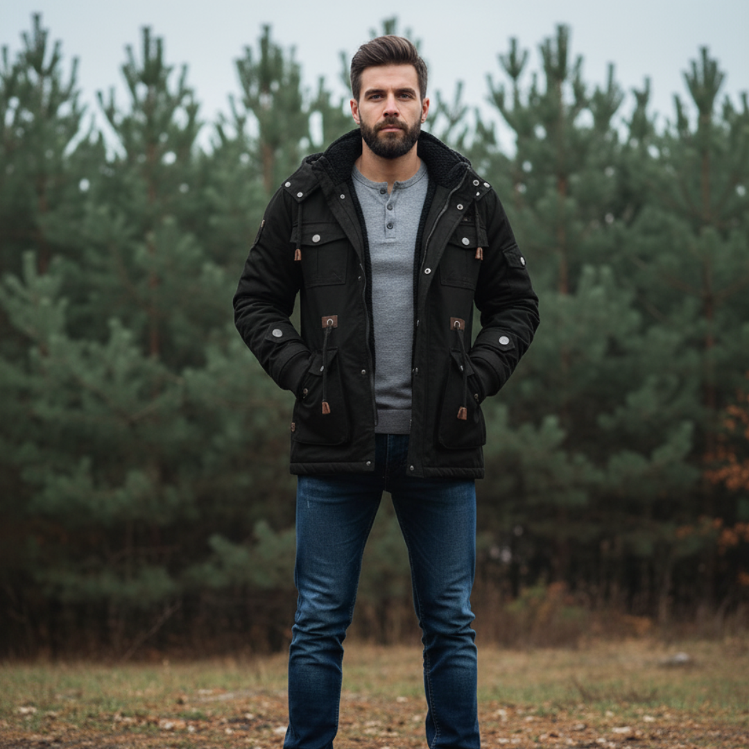 Men's Military Fleece Jacket with Hood and Multiple Pockets – Warm Winter Coat for Outdoor Activities 0