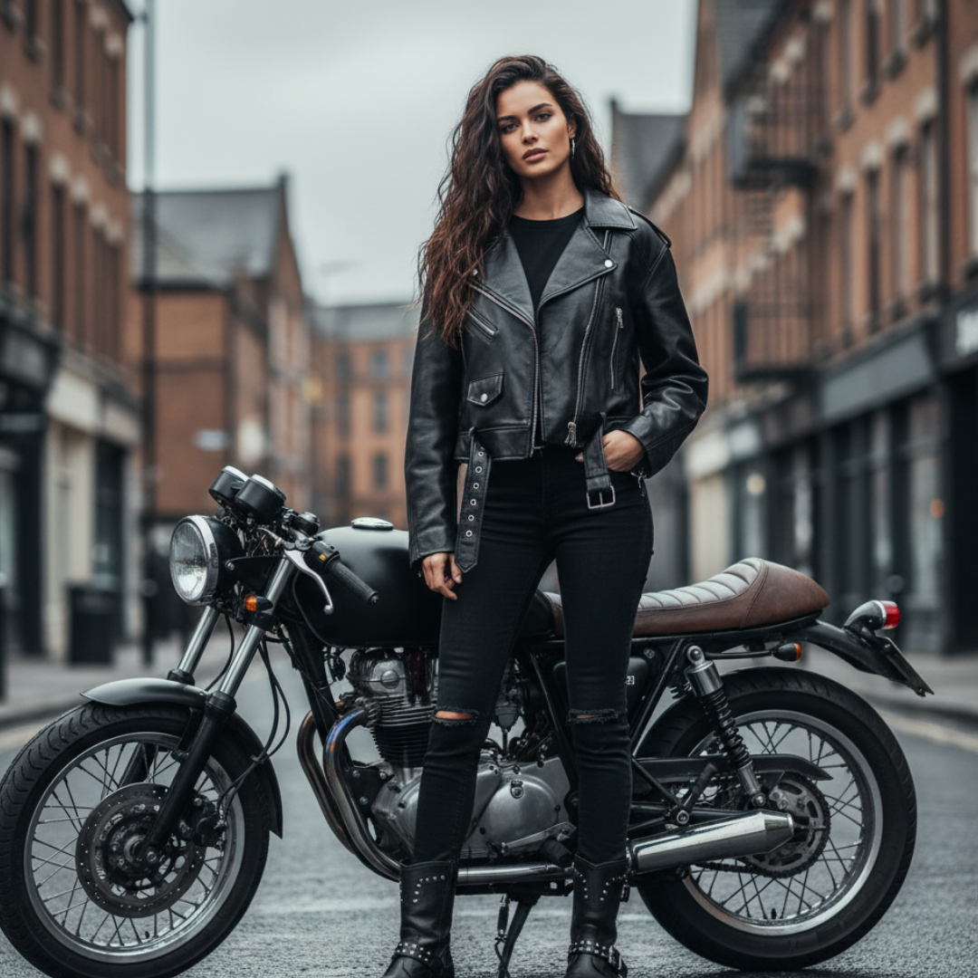 Modern Short Biker Jacket for Women – Cropped Leather Jacket with Zipper Accents, Stylish Outerwear in Black and Green, Sizes XS-2XL 0