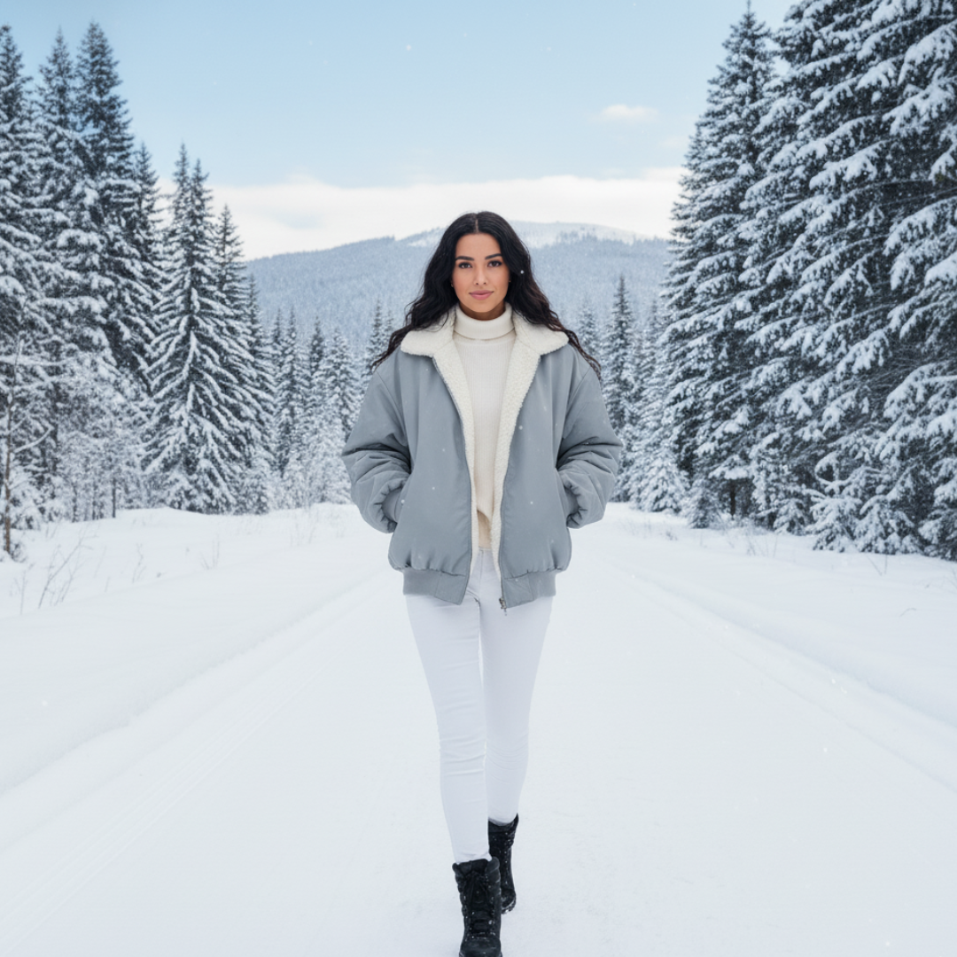 Oversized Winter Jacket for Women – Loose Fit, Soft Fabric in Grey, Black, and White, Long Sleeves, Machine Washable 0