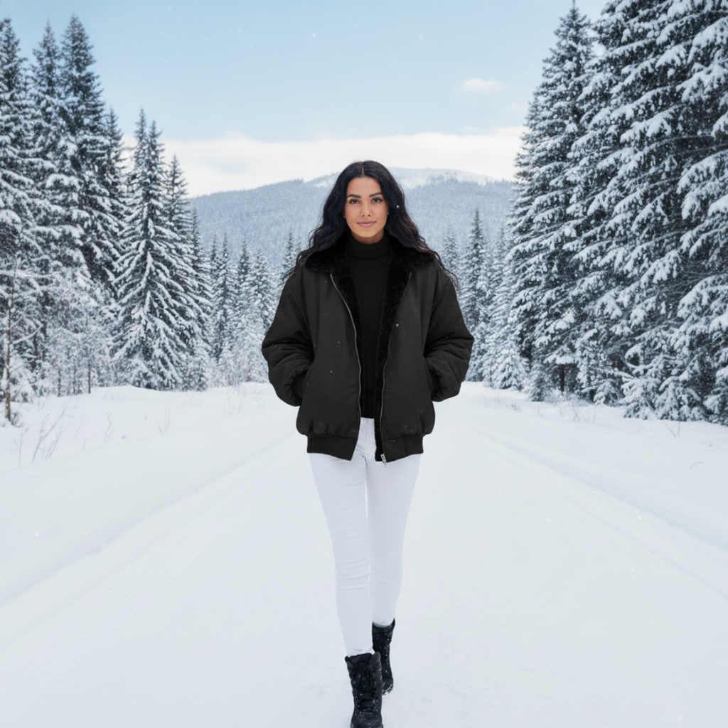 Oversized Winter Jacket for Women – Loose Fit, Soft Fabric in Grey, Black, and White, Long Sleeves, Machine Washable 0