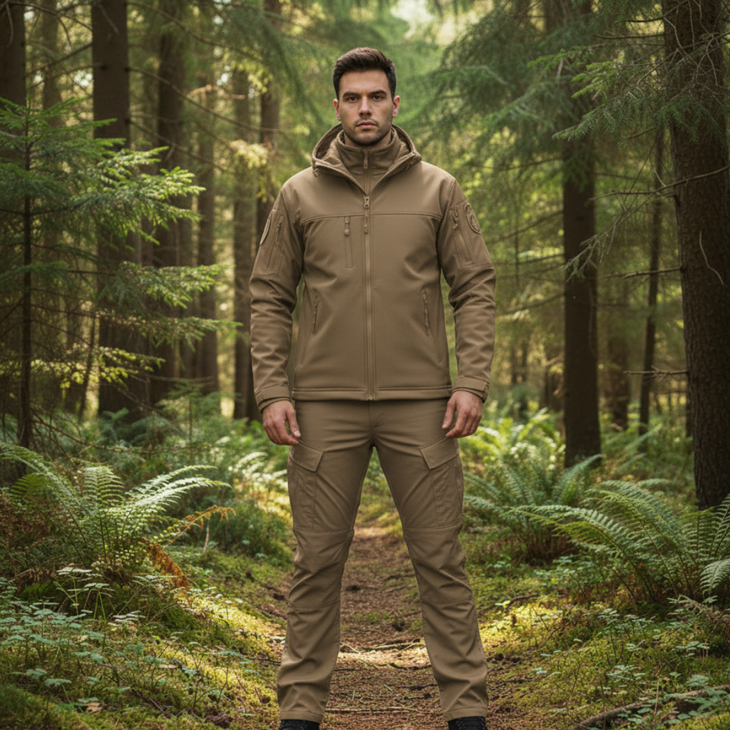 Tactical Windproof Outdoor Jacket and Trousers Set for Hiking and Climbing – Waterproof, Adjustable Hood, High Collar 0