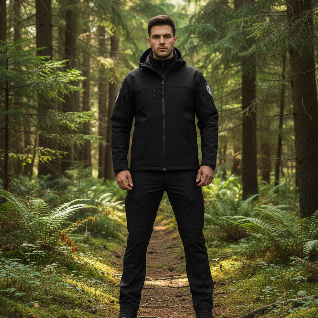 Tactical Windproof Outdoor Jacket and Trousers Set for Hiking and Climbing – Waterproof, Adjustable Hood, High Collar 0