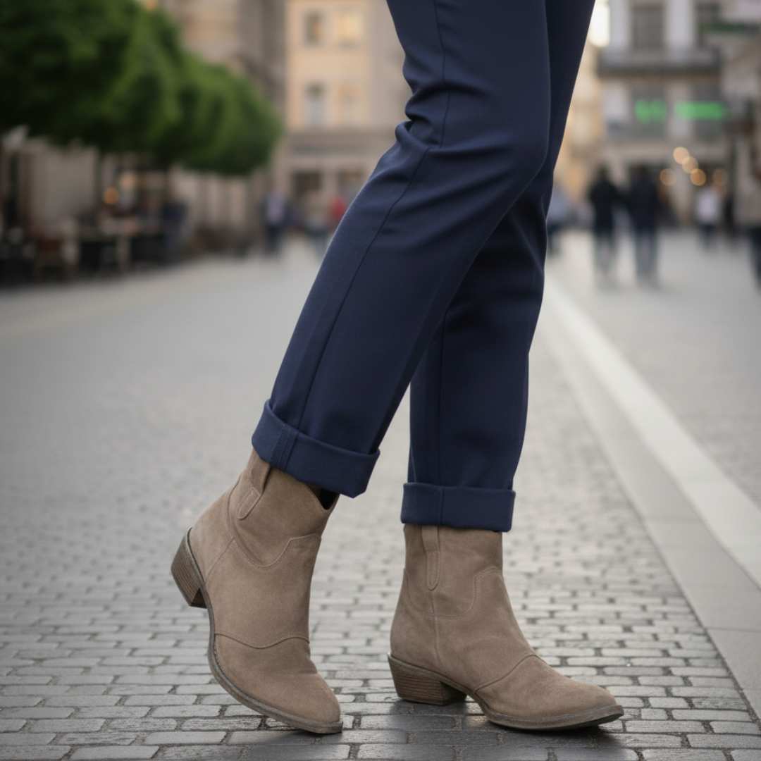 Vintage Style Cowboy Ankle Boots for Women – Comfortable Martin Boots in Khaki 