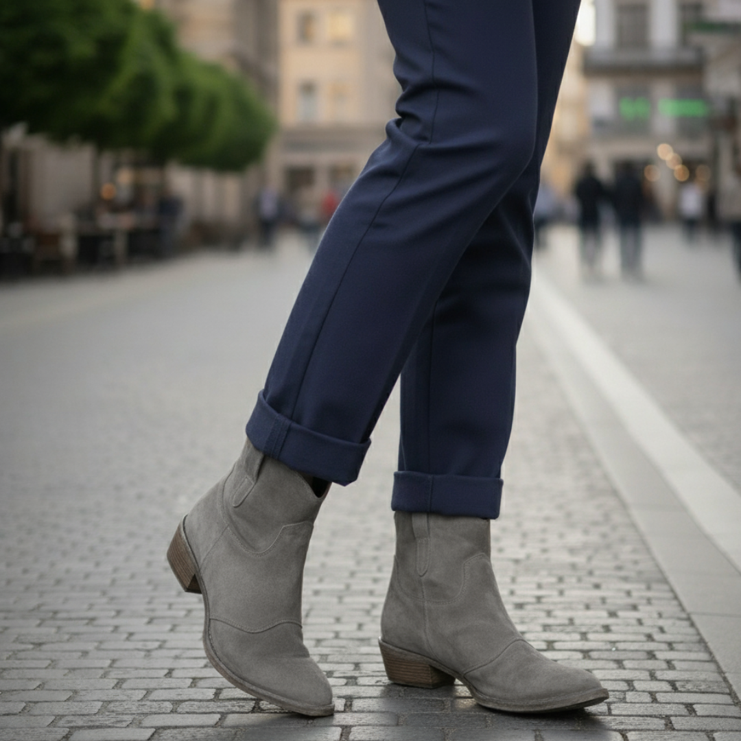 Vintage Style Cowboy Ankle Boots for Women – Comfortable Martin Boots in Khaki 