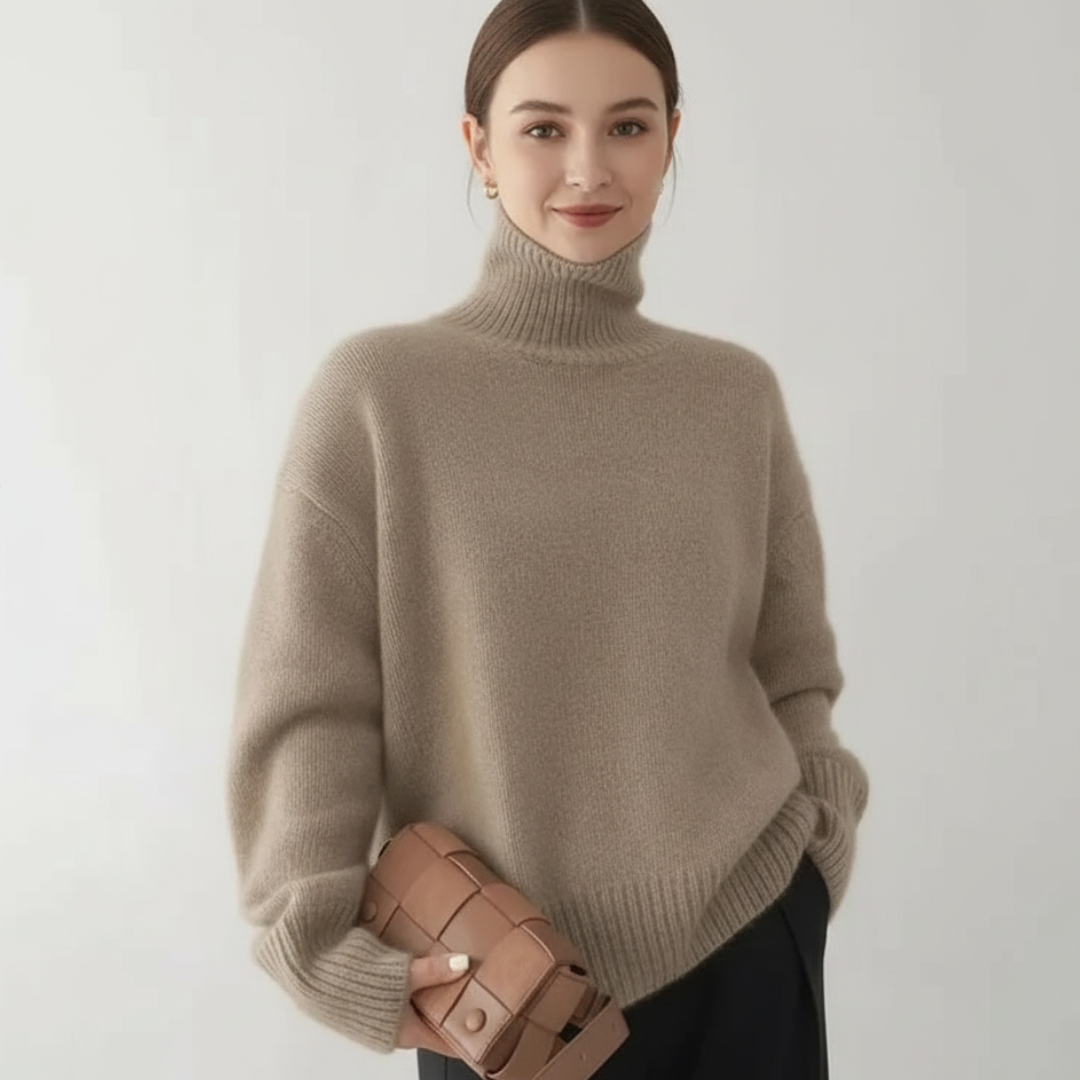 Women's Gray Turtleneck Sweater – Soft Polyester Blend for Comfort and Versatile Styling 0