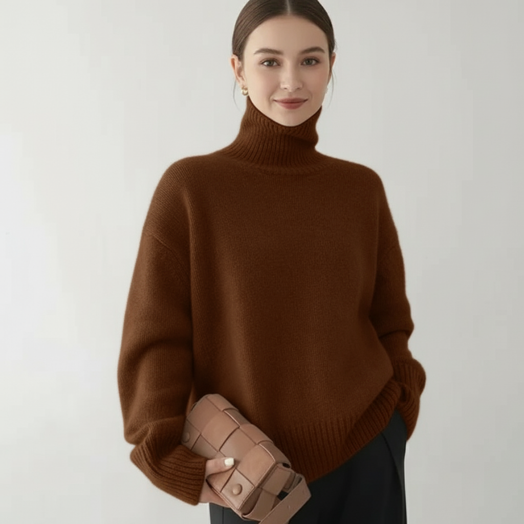 Women's Gray Turtleneck Sweater – Soft Polyester Blend for Comfort and Versatile Styling 0