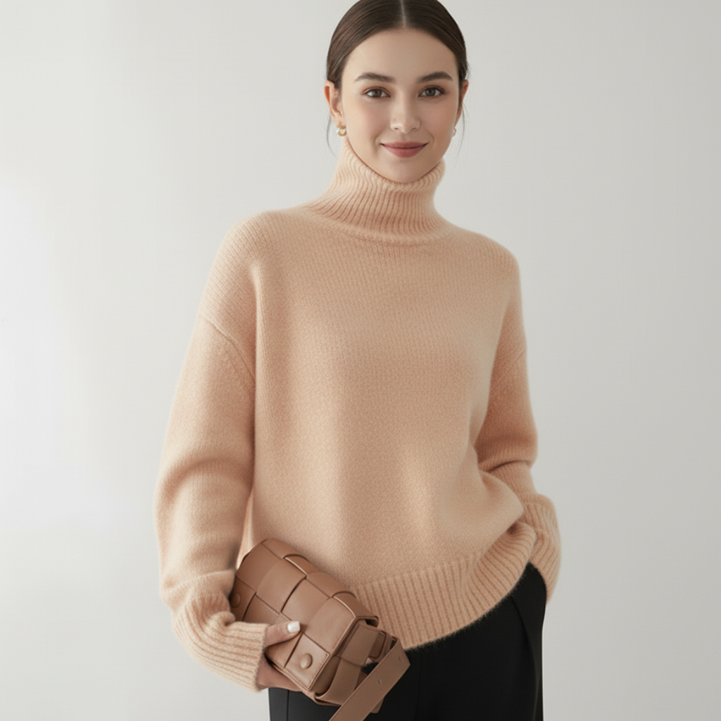 Women's Gray Turtleneck Sweater – Soft Polyester Blend for Comfort and Versatile Styling 0