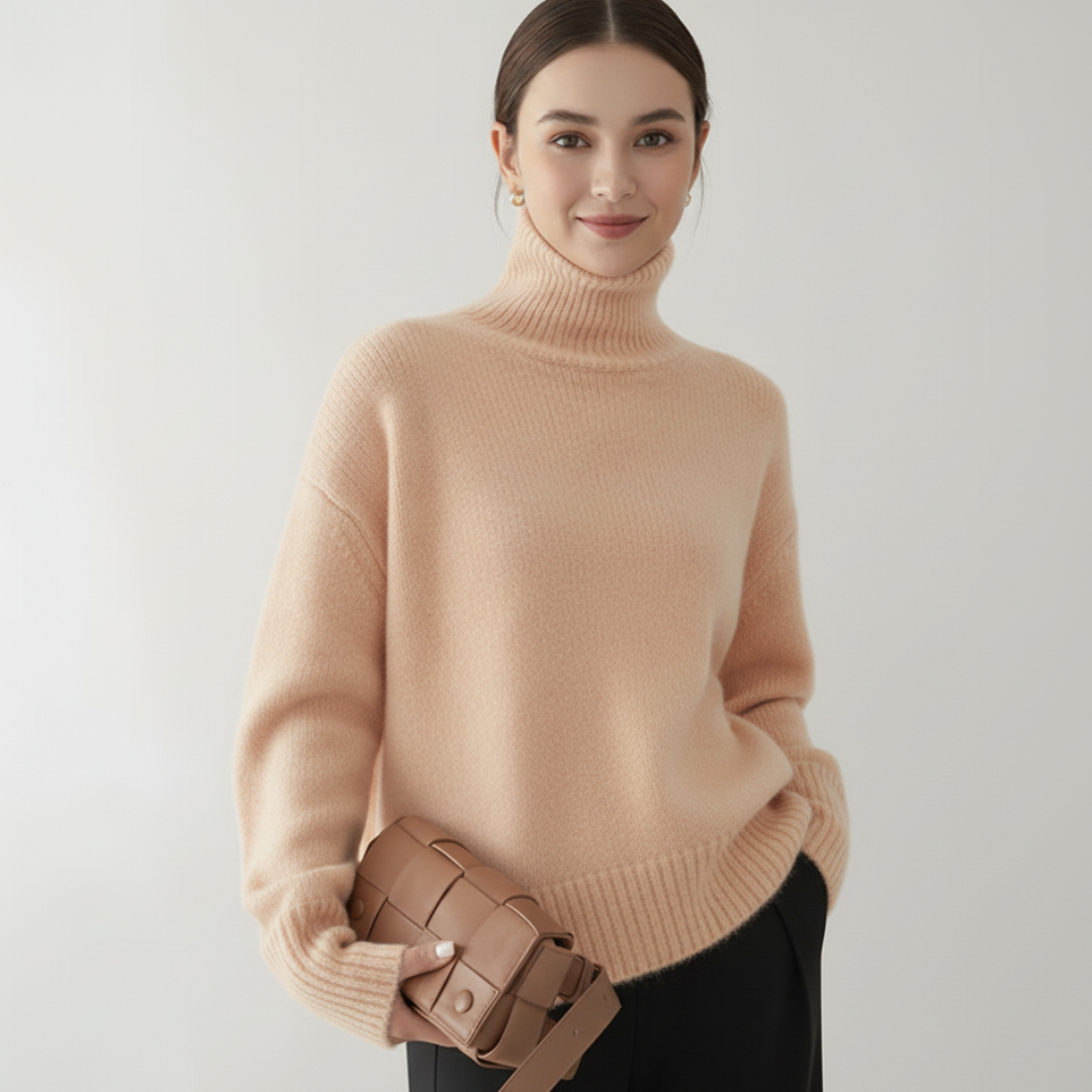 Women's Gray Turtleneck Sweater – Soft Polyester Blend for Comfort and Versatile Styling 0