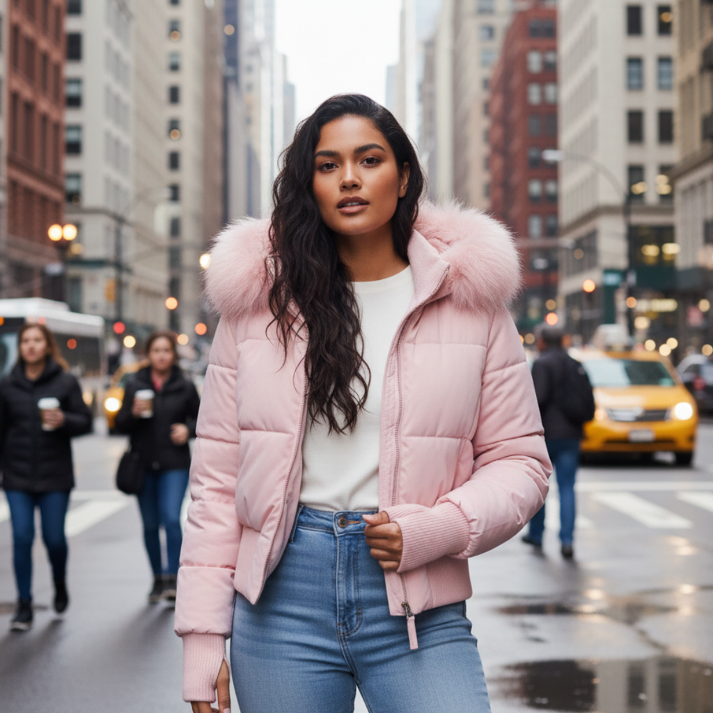 Women's Quilted Winter Jacket with Removable Hood and Elastic Cuffs – Stylish Warm Outerwear for Cold Weather 