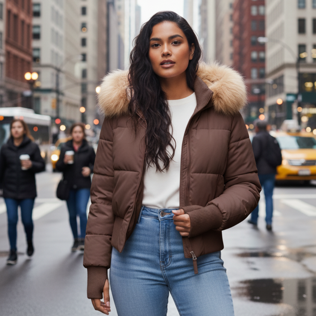 Women's Quilted Winter Jacket with Removable Hood and Elastic Cuffs – Stylish Warm Outerwear for Cold Weather 