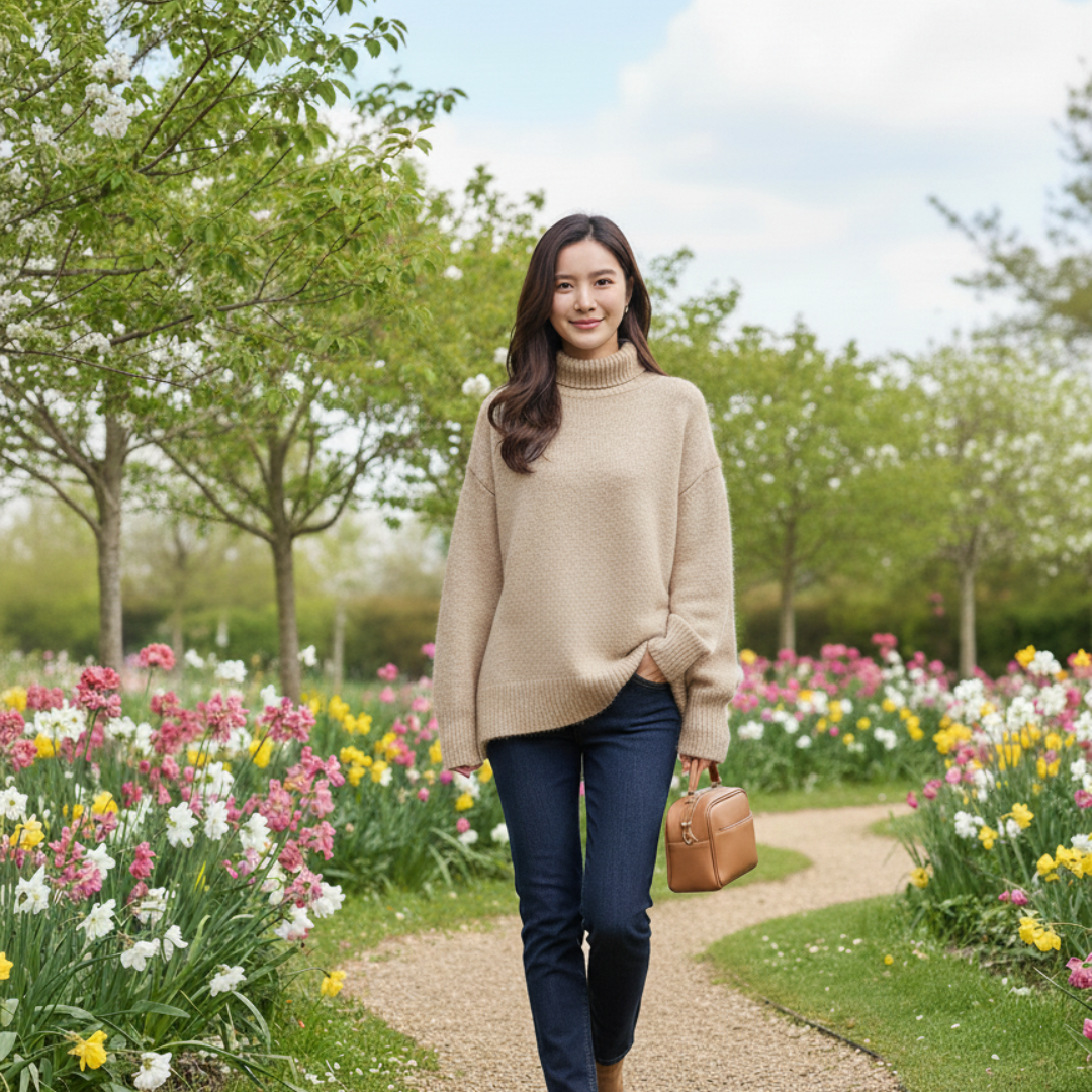 Women's Turtleneck Sweater – Elegant and Comfortable Knitwear in Beige, Gray, and Khaki 0