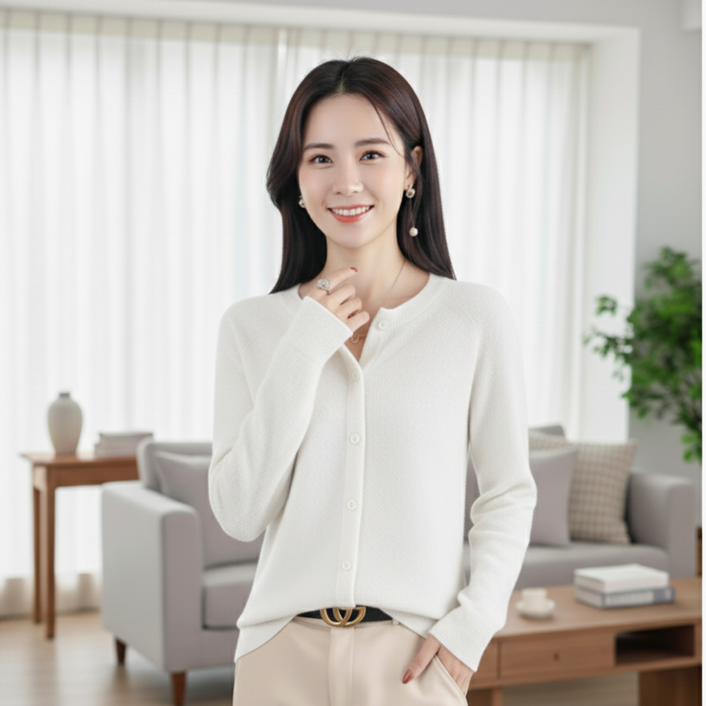 Women's White Cardigan Sweater – Elegant Long Sleeve Knitwear for Winter 14