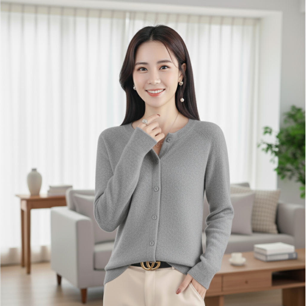 Women's White Cardigan Sweater – Elegant Long Sleeve Knitwear for Winter 14