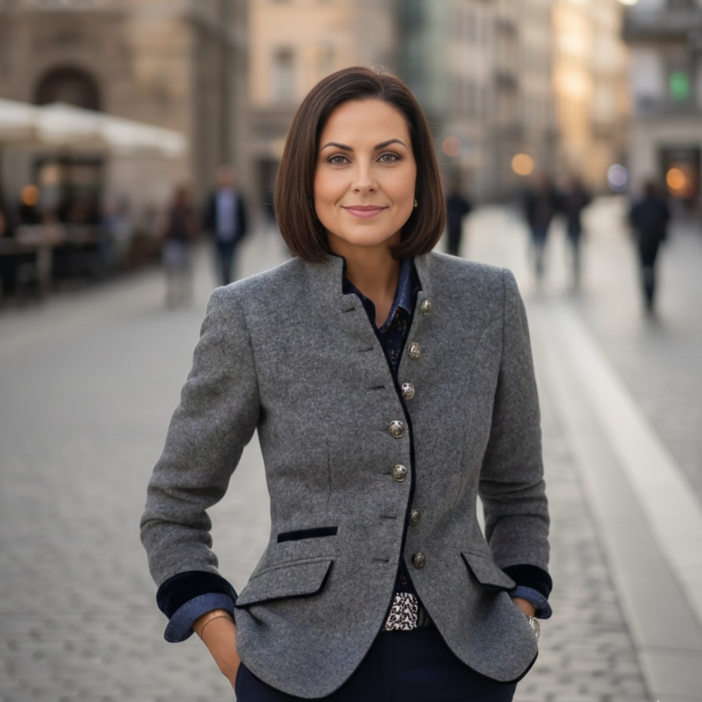 Wool Multi-Button Women's Jacket with Elegant Color Combination 0