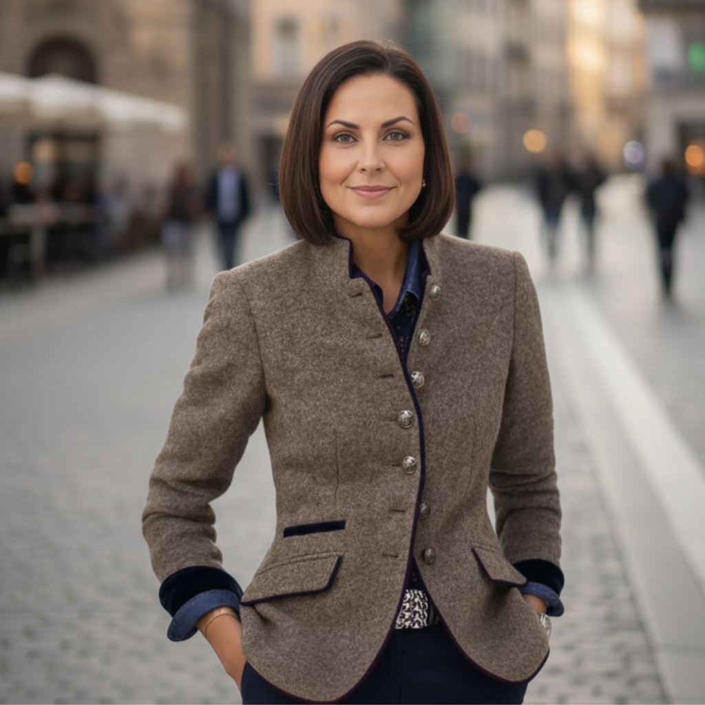 Wool Multi-Button Women's Jacket with Elegant Color Combination 